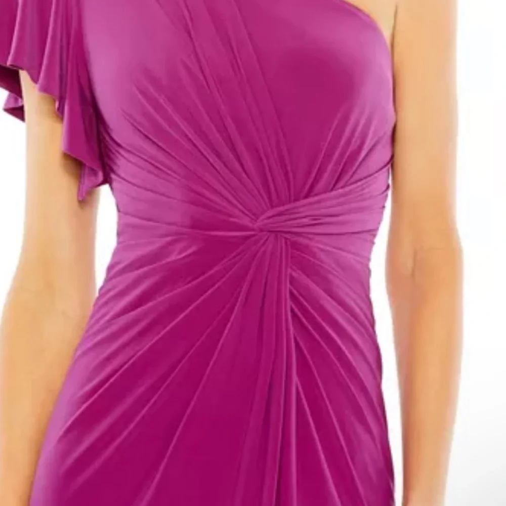 NWT Mac Duggal 12480 Women’s One Shoulder Midi Length Dress Magenta Size 12 - Picture 3 of 9